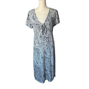 Morgan Taylor Women's M Navy Blue V-Neck Floral Print Midi Dress Casual